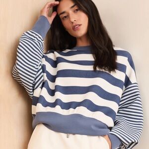 AS Revival Supersoft Navy Colorblock Stripe Crewneck Oversized Long Sleeve Top